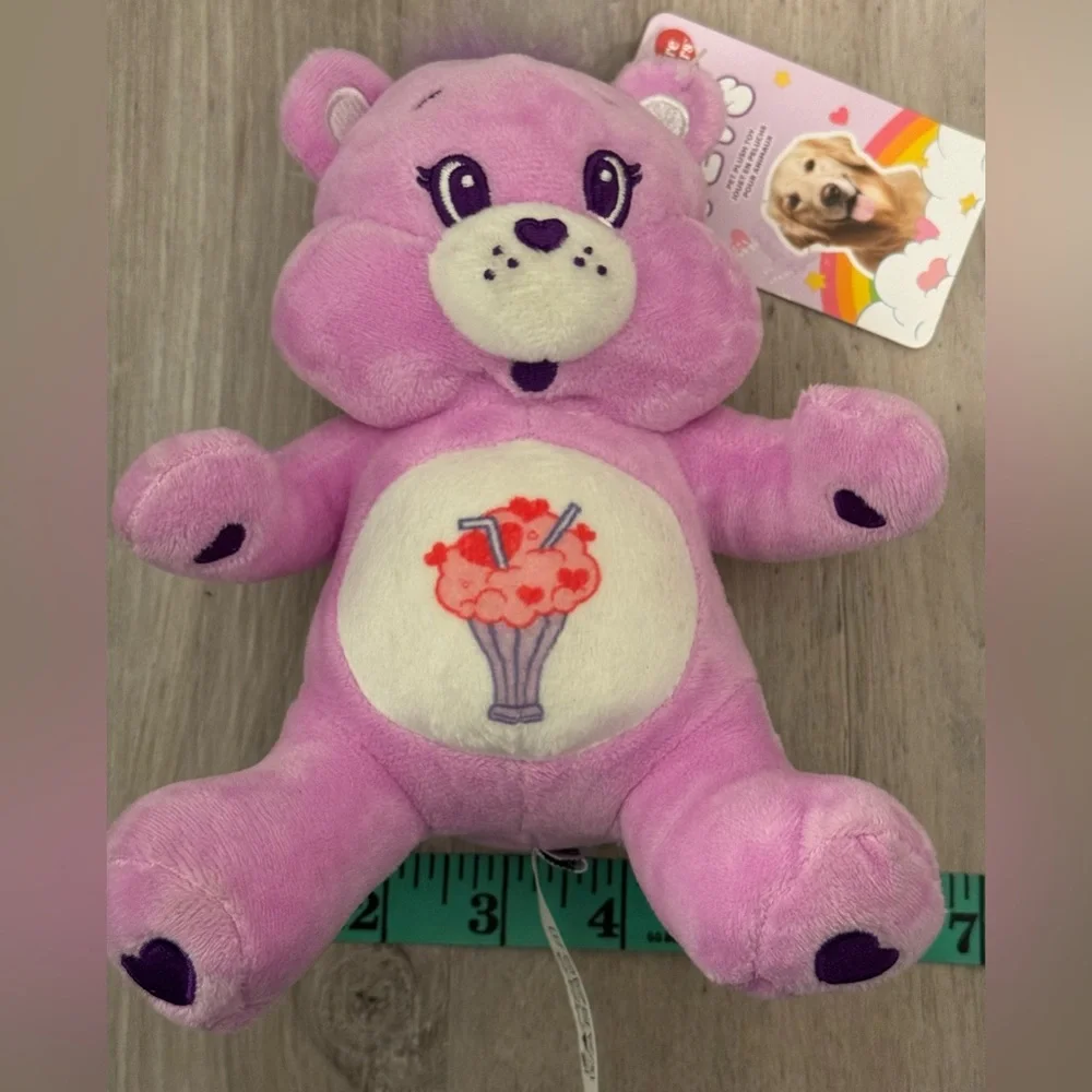 MINISO Care Bears Pink Purple Plush Dog Toy with Squeaker Inside. New with tags.